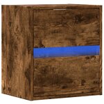 vidaXL Table de chevet murale avec lumières LED chêne fumé