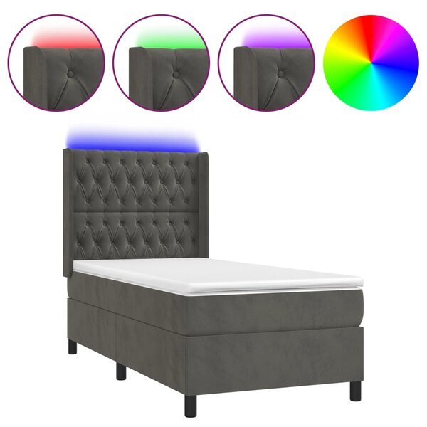 vidaXL Sommier à lattes de lit matelas LED Gris foncé 90x200cm Velours