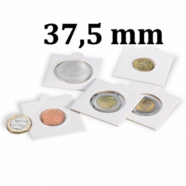 Cadres cartonnés autocollant pour monnaies jusqu'à 37 5mm. Paquet - 100 étuis