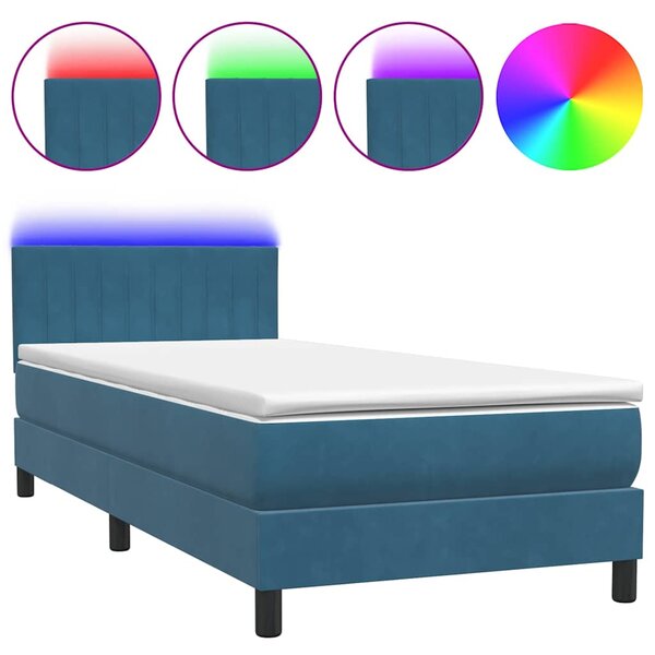vidaXL Sommier à lattes de lit et matelas et LED bleu foncé 80x220 cm velours