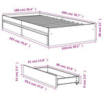 vidaXL Cadre de lit et tiroirs chêne sonoma 100x200 cm bois ingénierie