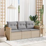 vidaXL Salon de jardin avec coussins 3 Pièces beige résine tressée