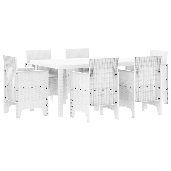 vidaXL Ensemble de Salle à Manger de Jardin 7 Pièces avec Coussins Blanc Rattan Plastique