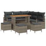 vidaXL Ensemble de canapé de jardin avec coussin 9 Pièces Gris Poly rotin