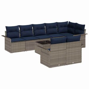 vidaXL Ensemble de canapé de jardin avec coussin 9 Pièces Gris Poly rotin