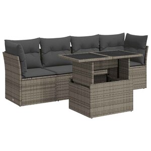 vidaXL Salon de jardin 5 Pièces avec coussins gris résine tressée