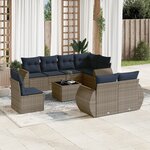 vidaXL Salon de jardin 9 Pièces avec coussins gris résine tressée