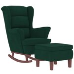 vidaXL Fauteuil à bascule à oreilles en velours vert foncé bois massif