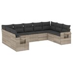vidaXL Salon de jardin 9 Pièces avec coussins gris clair résine tressée