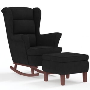 vidaXL Fauteuil à bascule à oreilles en velours noir bois massif