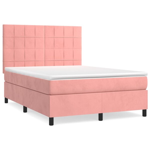 vidaXL Sommier à lattes de lit avec matelas Rose 140x200 cm Velours