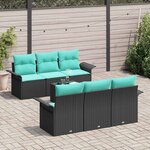 vidaXL Ensemble de canapé de jardin avec coussin 7 Pièces Noir polyrotin