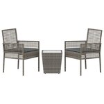 Set de Bistro de Jardin 3 Pièces avec Coussins Gris en Poly Rattan