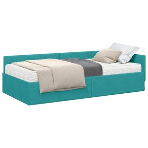 vidaXL Cadre de lit d'angle avec matelas 2 pc Turquoise 90 x 190 cm