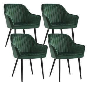 Chaise de salle à manger lot de 4 fauteuil siège rembourrée avec accoudoirs largeur d’assise 49 cm pieds en métal revêtement en velours charge 110 kg pour salon chambre vert 12_0004920