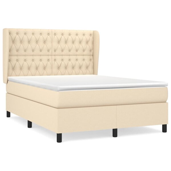 vidaXL Sommier à lattes de lit avec matelas Crème 140x190 cm Tissu