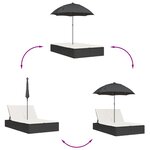 vidaXL Chaise longue double avec coussins et parasol marron poly rotin