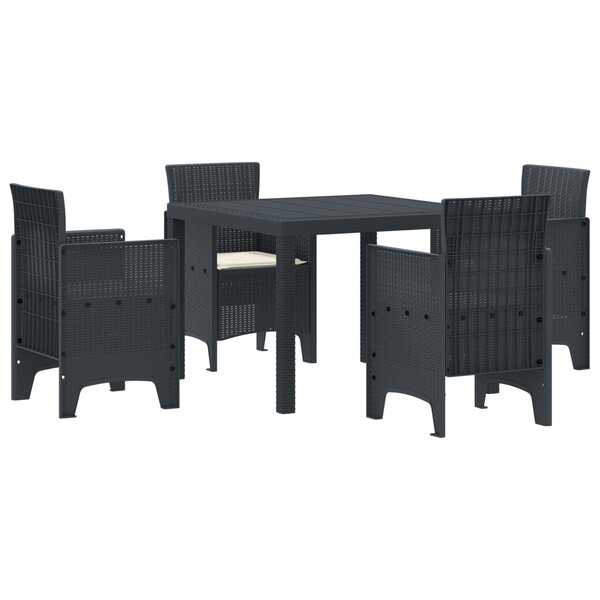 vidaXL Ensemble de repas de jardin 5 pièces avec coussins anthracite en poly rattan