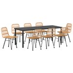 vidaXL Ensemble de salle à manger de jardin de 9 pièces Brun Poly Rattan