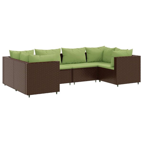 vidaXL Salon de jardin 6 Pièces avec coussins Marron Résine tressée