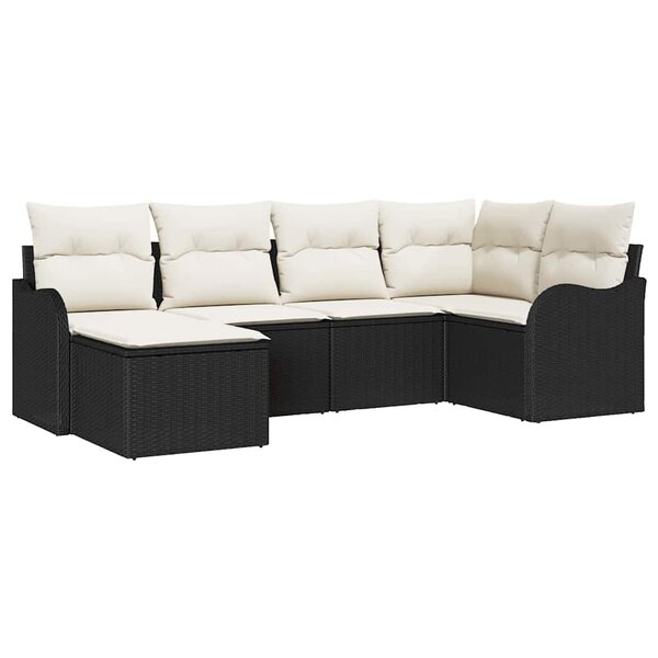 vidaXL Ensemble de canapé de jardin 6 Pièces Noir et blanc Poly rotin