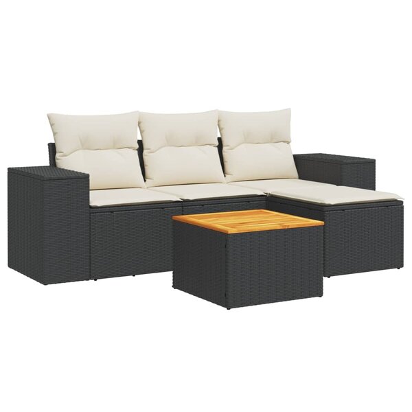 vidaXL Salon de jardin 5 Pièces avec coussins noir résine tressée