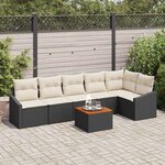 vidaXL Ensemble de canapé de jardin avec coussin 7 Pièces Noir Poly rotin
