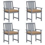 vidaXL Chaises de jardin et coussins lot de 4 Gris Bois acacia massif