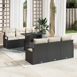 Ensemble de Canapés de Jardin de 7 Pièces avec Coussins Noir Poly Rattan