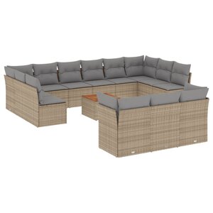 vidaXL Salon de jardin et coussins 14 Pièces mélange beige résine tressée