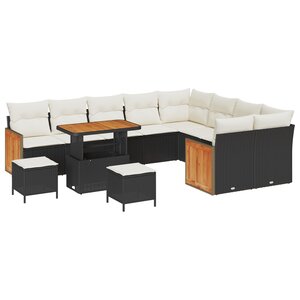 vidaXL Ensemble de canapés de jardin 12 pièces avec coussins Noir Poly Rattan Acacia