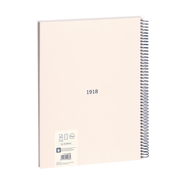 Cahier à spirale  papier ligné  80 feuilles A4  série 1918  beige