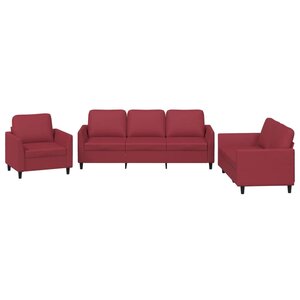 vidaXL Ensemble de canapés 3 Pièces et coussins Rouge bordeaux Similicuir
