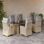 vidaXL Ensemble à manger de jardin coussins 7 Pièces mélange beige rotin