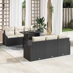 vidaXL Canapé de jardin 7 pièces avec coussins noirs en poly rotin