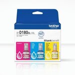 Brother BTD180CLVAL Lot de 3 bouteilles d'encre cyan  magenta et jaune