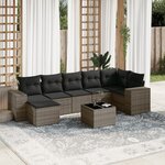 vidaXL Salon de jardin 8 Pièces avec coussins gris résine tressée