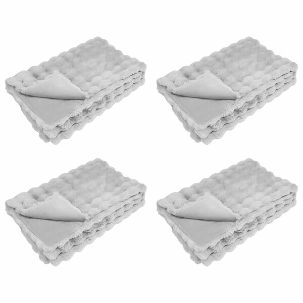 vidaXL Couverture en Fourrure de Lapin Synthétique 4 Pièces Gris