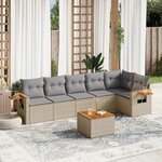 vidaXL Salon de jardin avec coussins 7 Pièces beige résine tressée