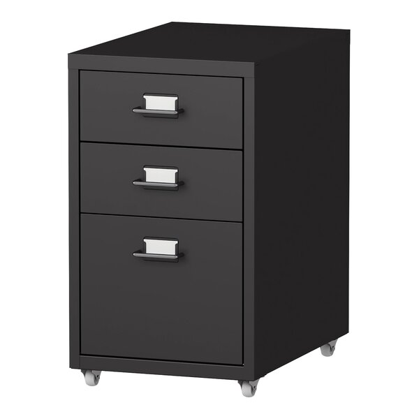 Caisson de bureau meuble de rangement pour documents dossiers fournitures de bureau à roulettes acier 48 x 28 x 41 cm noir mat 03_0006333