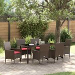 vidaXL Ensemble table et chaises avec coussin 7 Pièces Marron Rotin PE