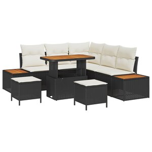 vidaXL Ensemble de canapé de jardin avec coussin 8 Pièces Noir et Crème