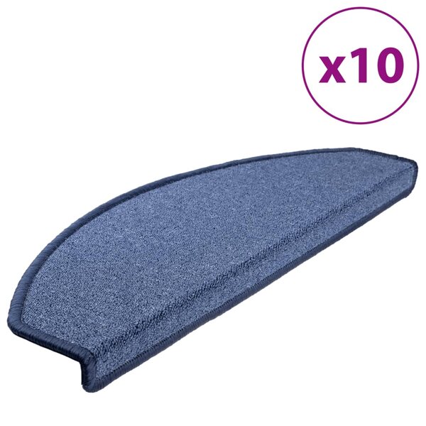 vidaXL Tapis d'escalier 10 pièces 65 x 24 x 4 cm Bleu Demi-rond Grand