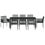 vidaXL Ensemble de salle à manger de jardin de 9 pièces avec coussins en poly rattan noir