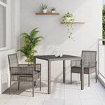 Ensemble de salle à manger de jardin 3 pièces avec coussins gris en poly rotin