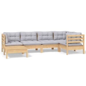 vidaXL Salon de jardin 6 Pièces avec coussins gris Bois de pin massif