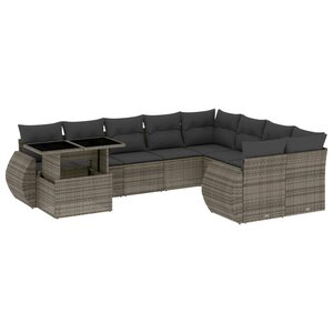 vidaXL Salon de jardin avec coussins 10 Pièces gris résine tressée