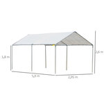 Carport auvent pour voiture 5,95L x 2,90l x 2,60H m acier galvanisé robuste PE haute densité blanc