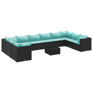 vidaXL Salon de jardin 11 Pièces avec coussins noir résine tressée