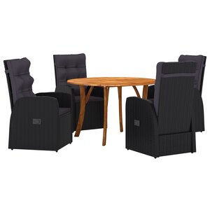 vidaXL Ensemble de Salle à Manger de Jardin de 5 Pièces avec Coussins Noir Rattan Acacia